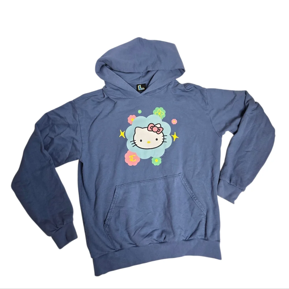 MEGA YACHT Hello Kitty blue kawaii hoodie hooded‎ sweatshirt L